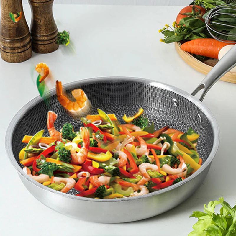 Non-stick stainless steel honeycomb frying pan