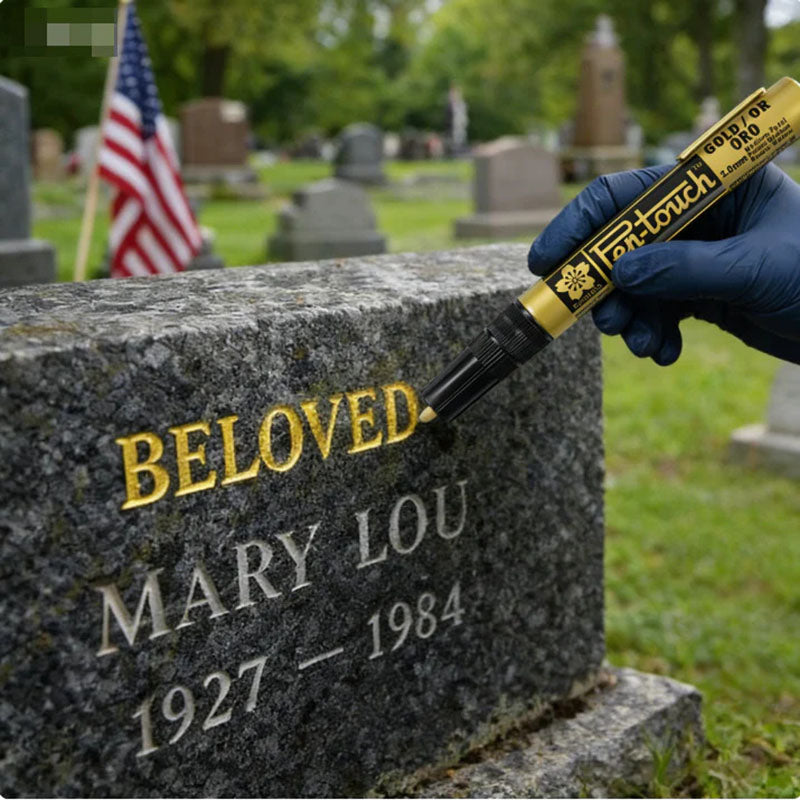 Gold pen used to restore faded inscriptions on tombstones