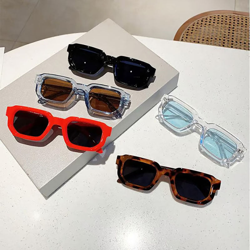 Retro unisex rectangular frame sunglasses with UV400 protection