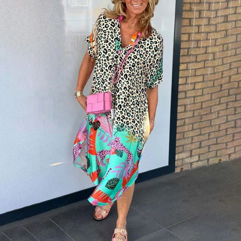 V-Neck Printed Loose Dress