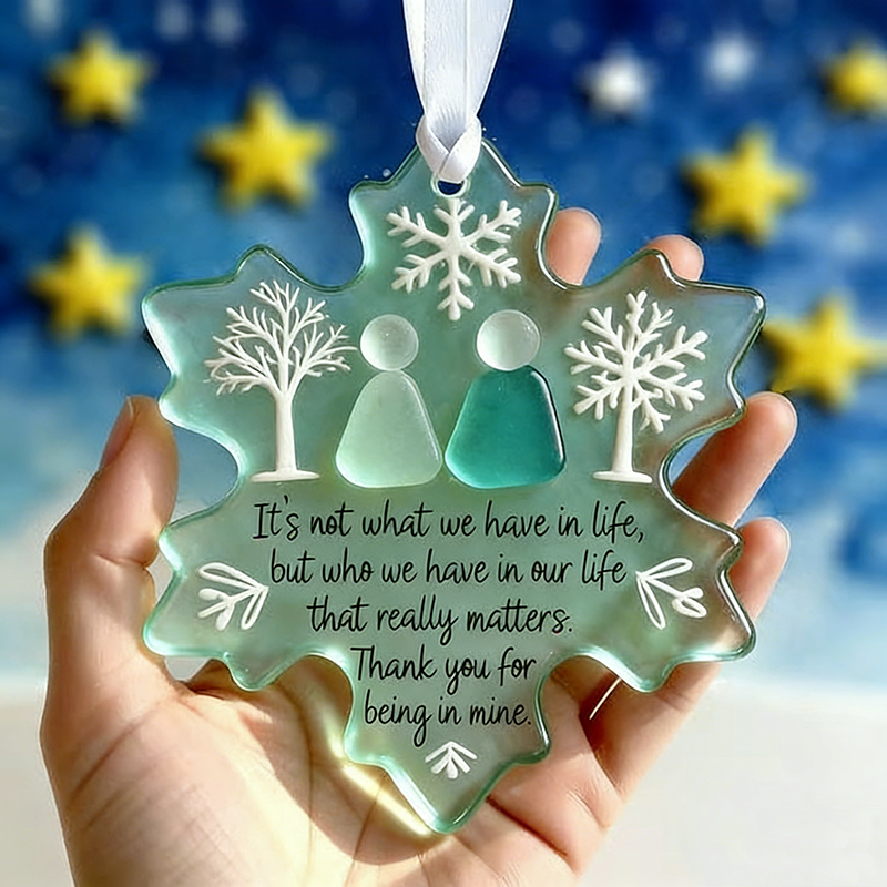 Snowflake-shaped acrylic friendship ornaments