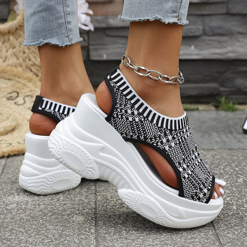 Breathable knit wedge platform shoes with arch support