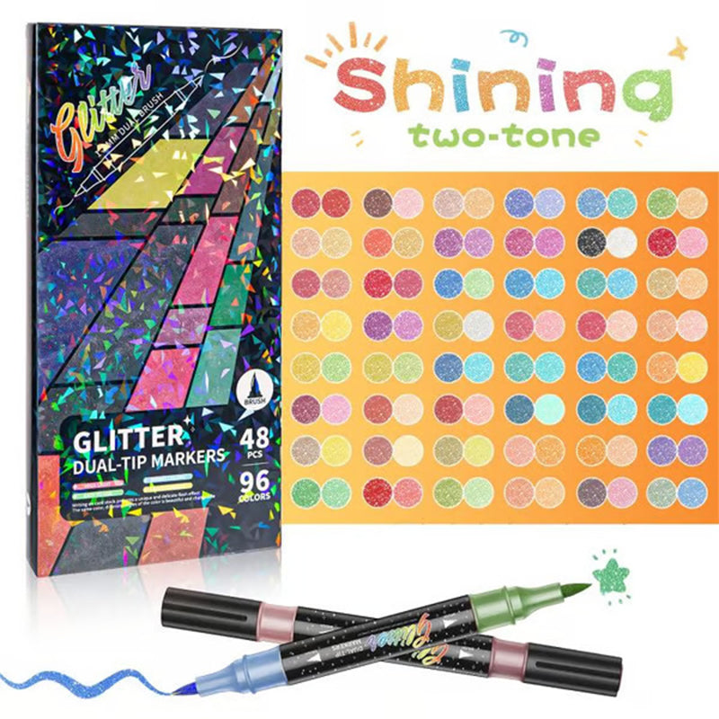 Double-ended pen with fine glitter