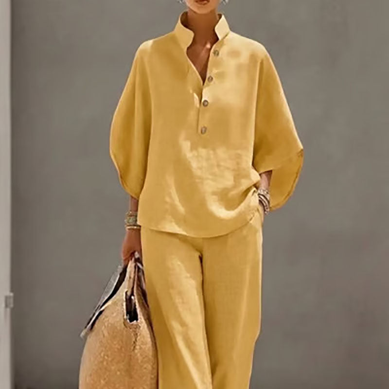 Women's casual shirt and wide-leg pants suit