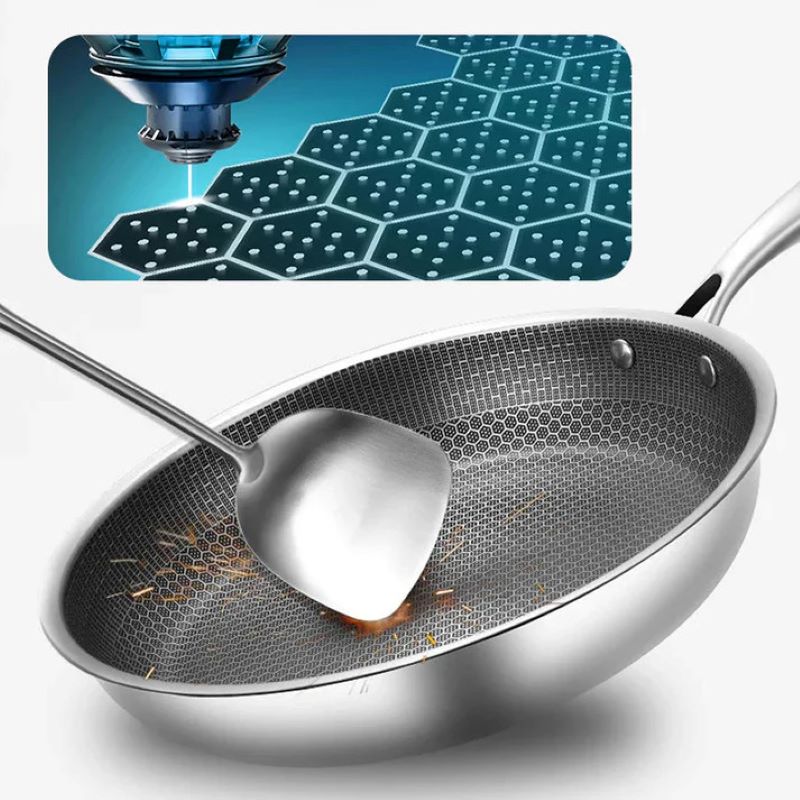 Non-stick stainless steel honeycomb frying pan