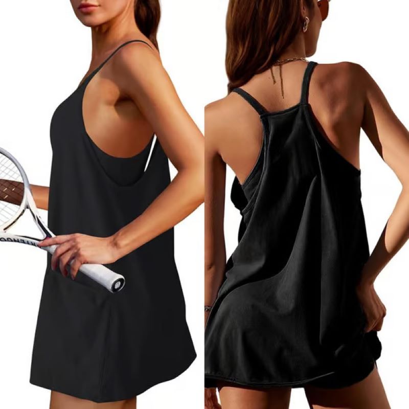 Women's Sleeveless V-Neck Tennis Dress with Shorts and Pockets
