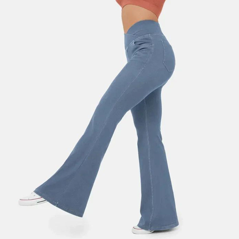 High-waisted stretch denim flared pants