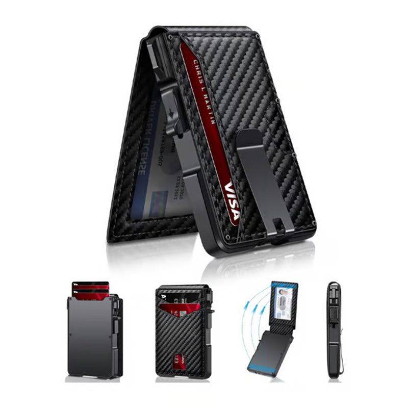 RFID folding leather carbon fiber card holder