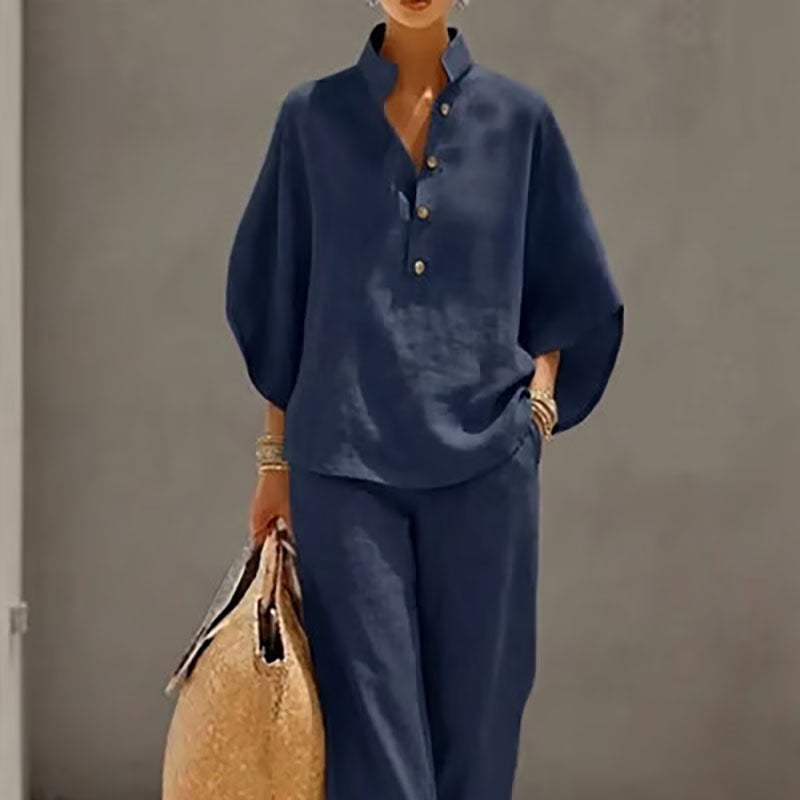 Women's casual shirt and wide-leg pants suit