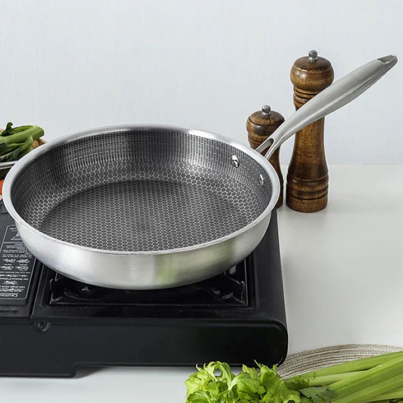 Non-stick stainless steel honeycomb frying pan