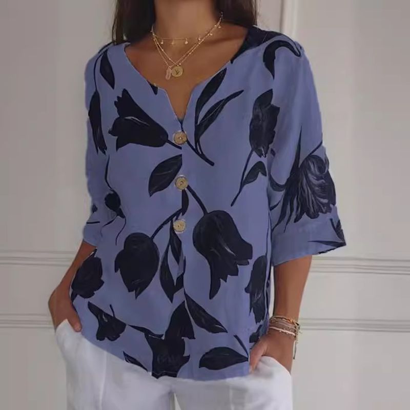 Printed V-neck Tunic Top