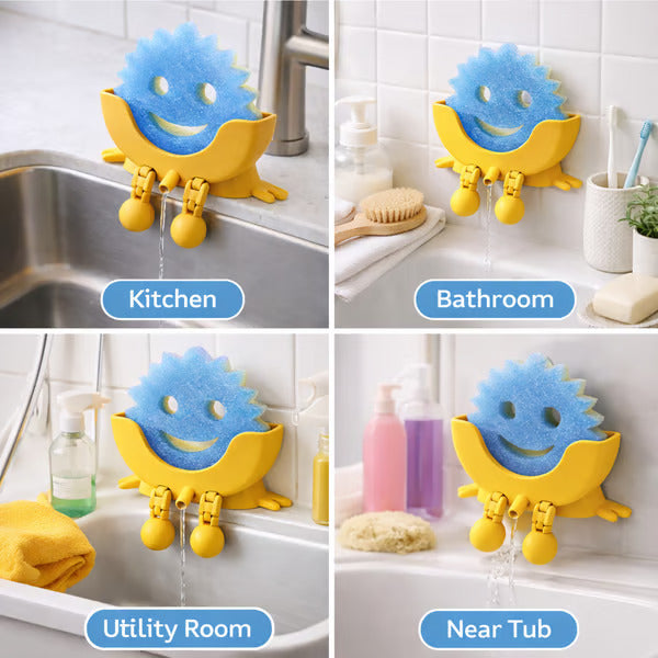 Smiley face sponge drain rack