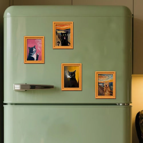 Fun Cat Fridge Magnets – Vintage Art Frame Style(Set of 4)