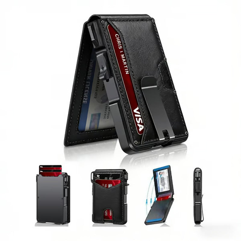 RFID folding leather carbon fiber card holder