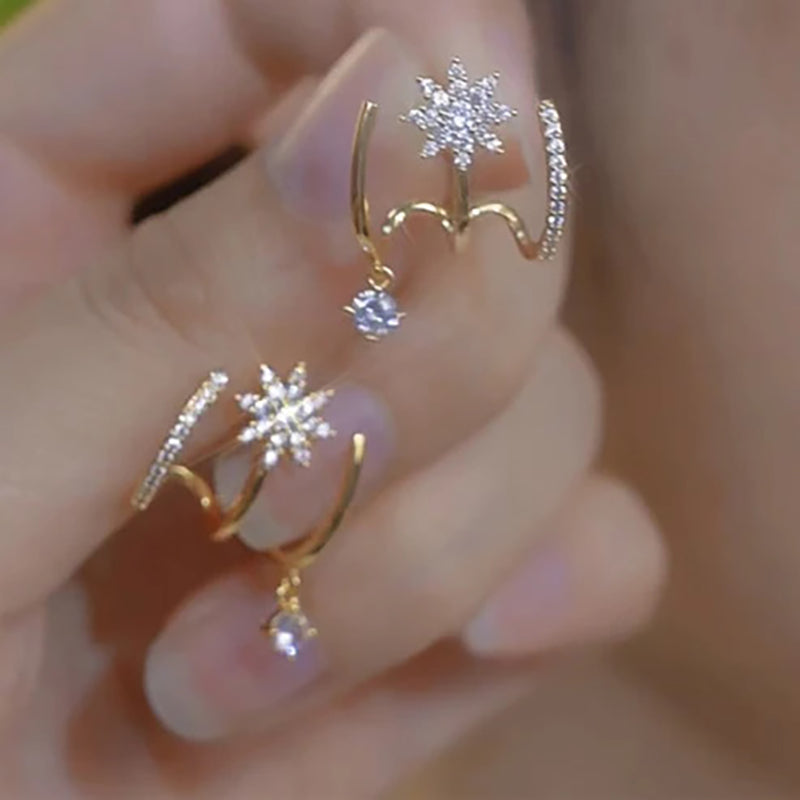 Eight-pointed star linear earrings