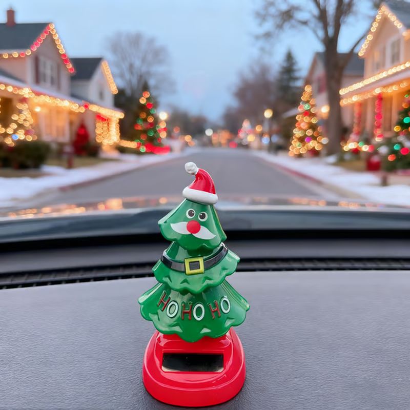 Solar-powered dancing Christmas tree car ornament