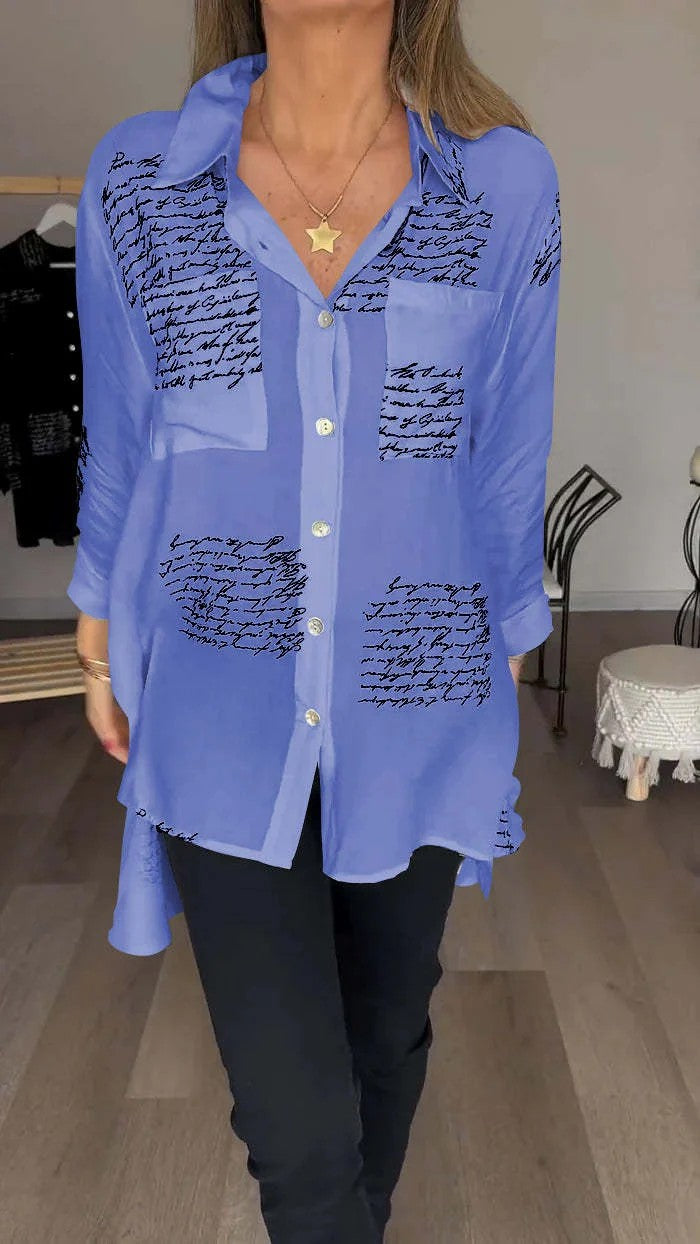 Trendy letter print cuffed shirt