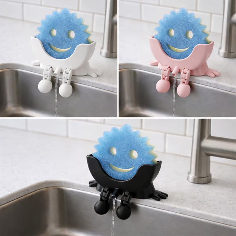 Smiley face sponge drain rack