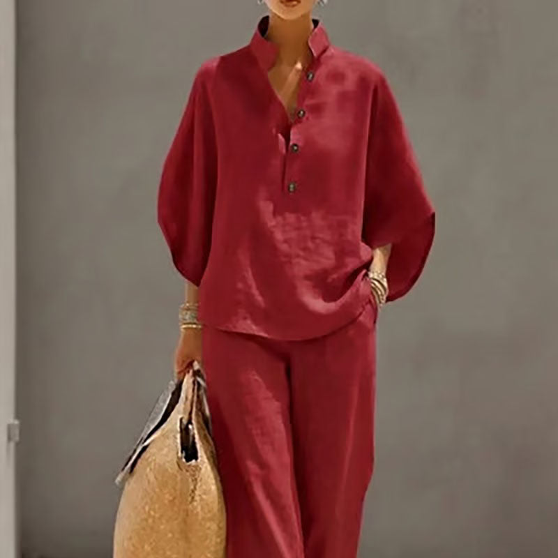 Women's casual shirt and wide-leg pants suit