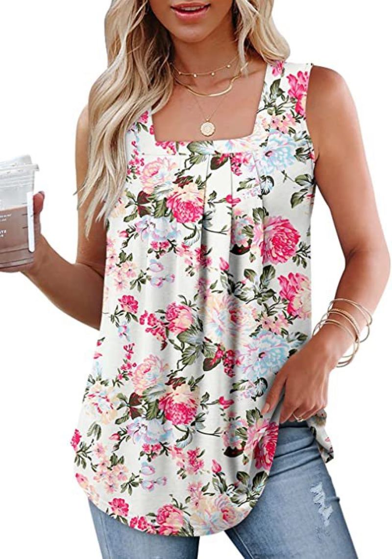 Sleeveless Square Neck Printed Vest