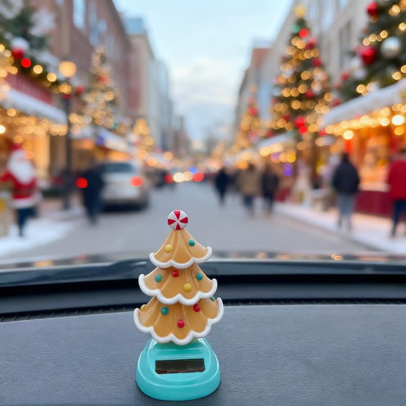 Solar-powered dancing Christmas tree car ornament