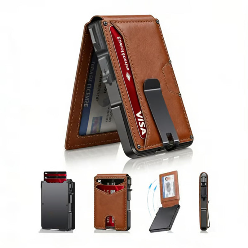 RFID folding leather carbon fiber card holder
