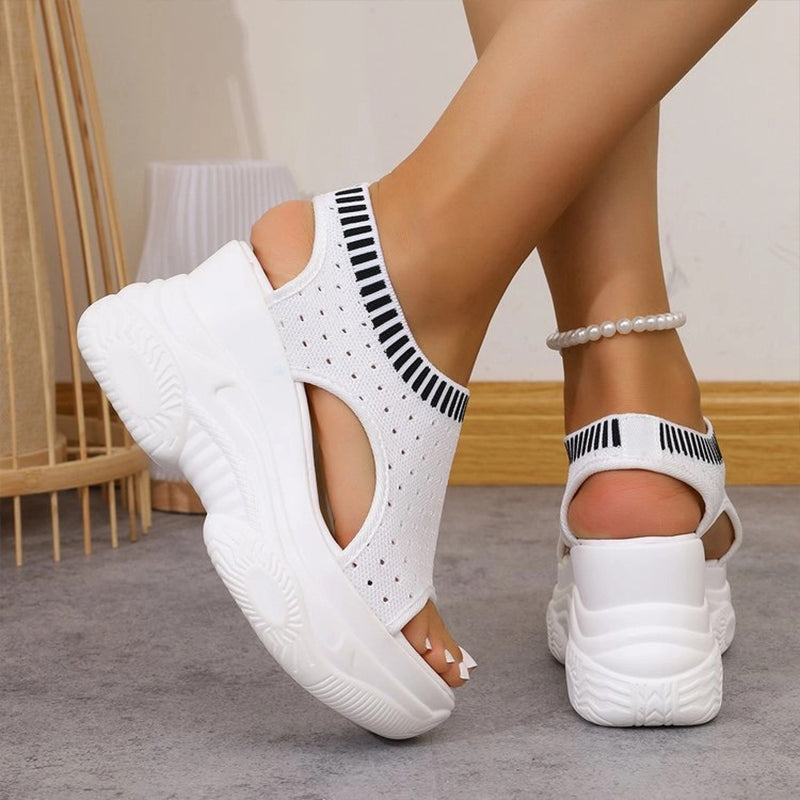 Breathable knit wedge platform shoes with arch support