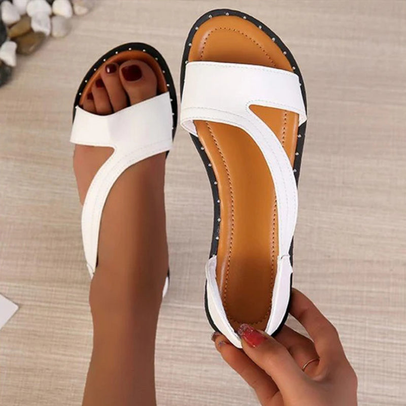 Open toe peep toe studded flat sandals