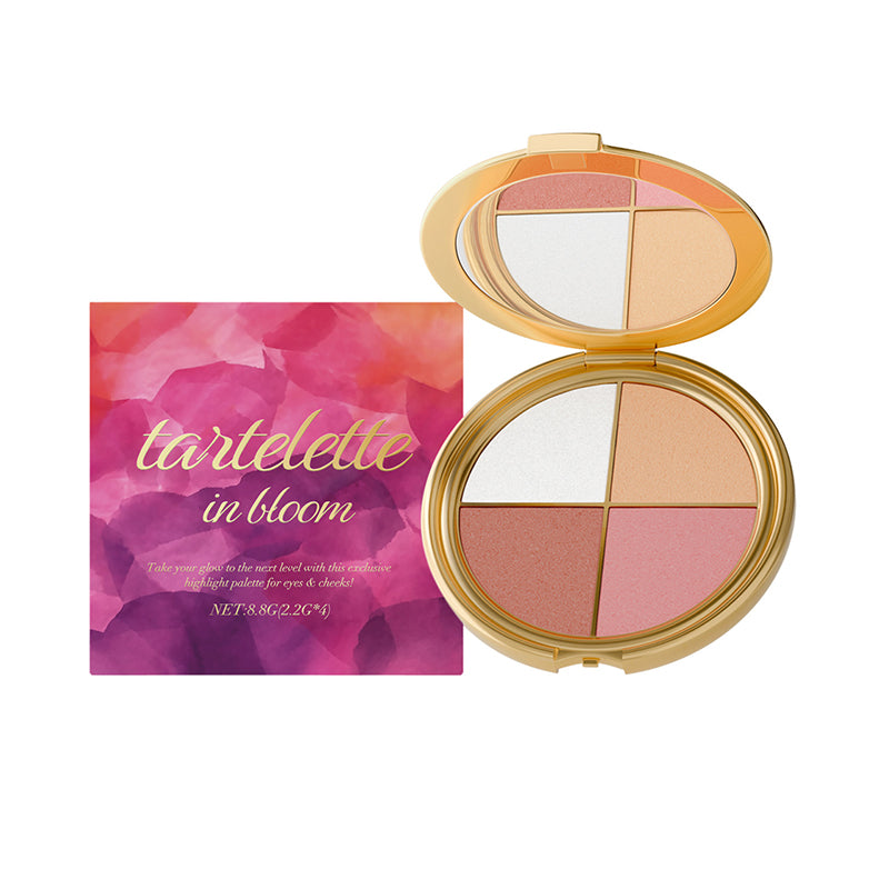 Portable 4-color highlighter eyeshadow and blush palette
