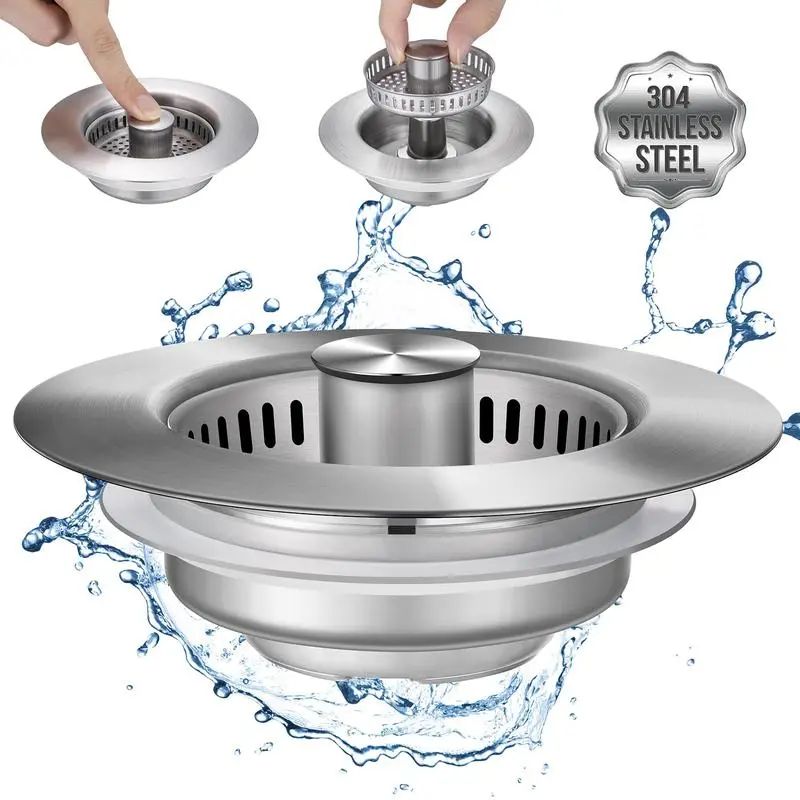 Stainless steel kitchen sink pop-up drain