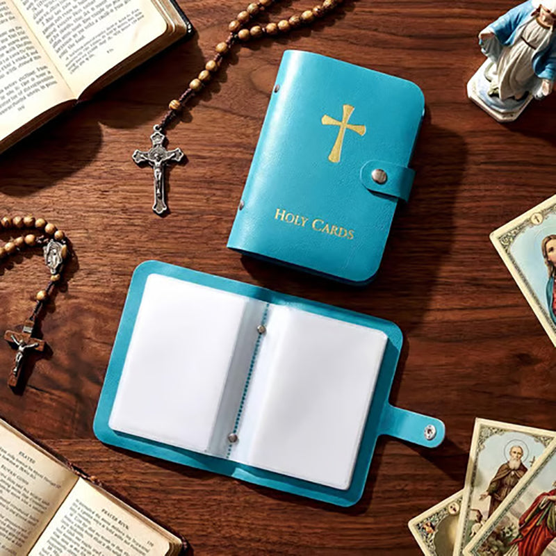 Catholic Leather Card Holder – Pocket-Style Prayer Card Holder with Button