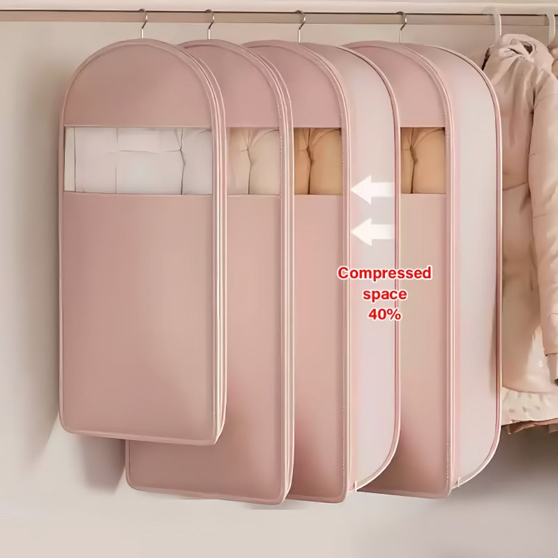 👕Space saving hanging garment bag with self-compressing zipper