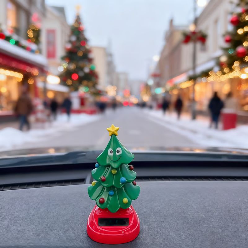 Solar-powered dancing Christmas tree car ornament