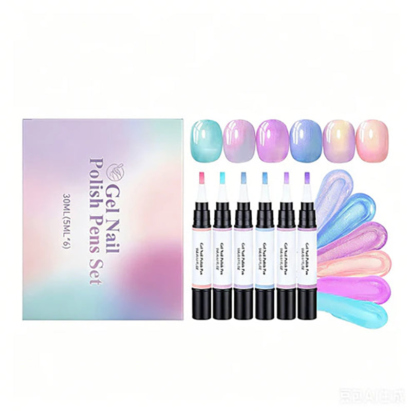 6-Piece No-Base-Coat Gel Nail Polish Pen Set