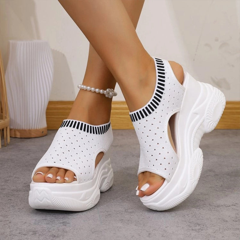 Breathable knit wedge platform shoes with arch support
