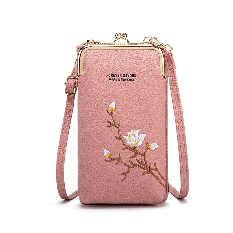 Embroidered women's crossbody wallet