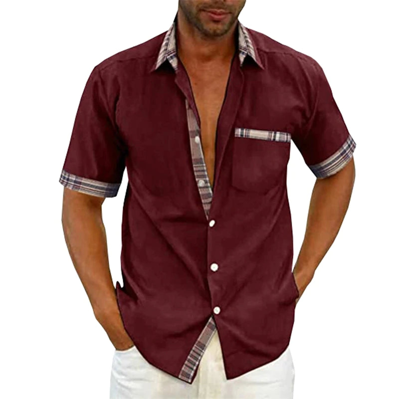 Men's Casual Plaid Collar Button Summer Linen Shirt