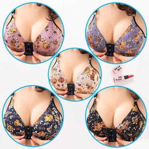 Women's front buckle gathered print bra