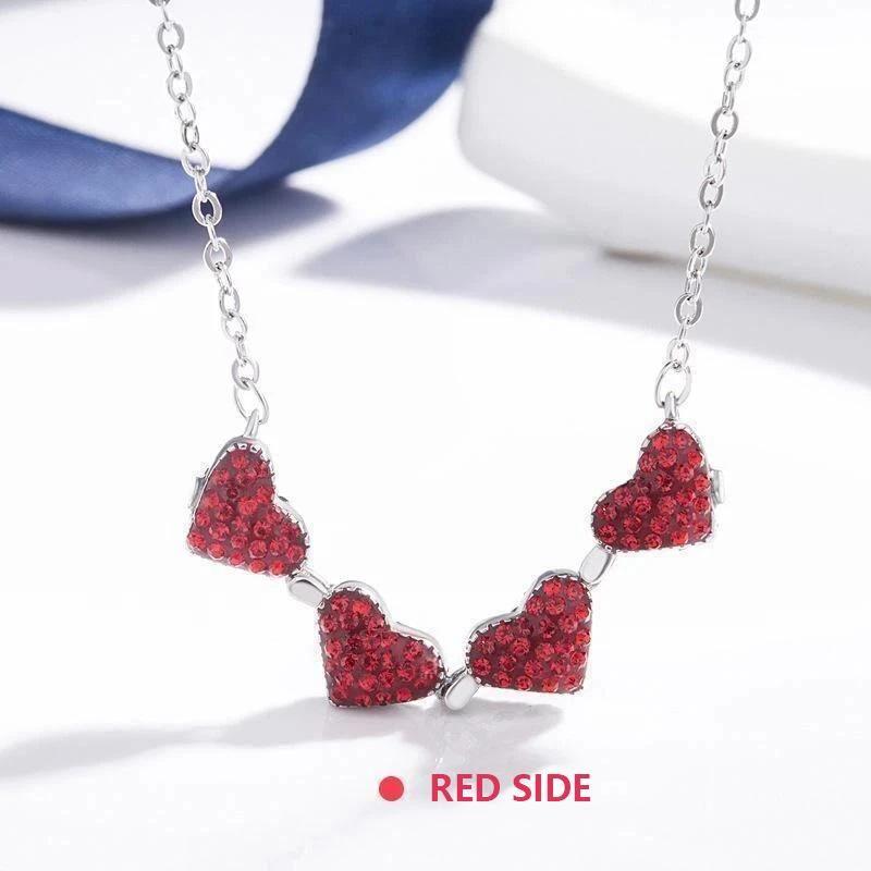 Double Sided Four Leaf Clovers Heart Crystal Necklace