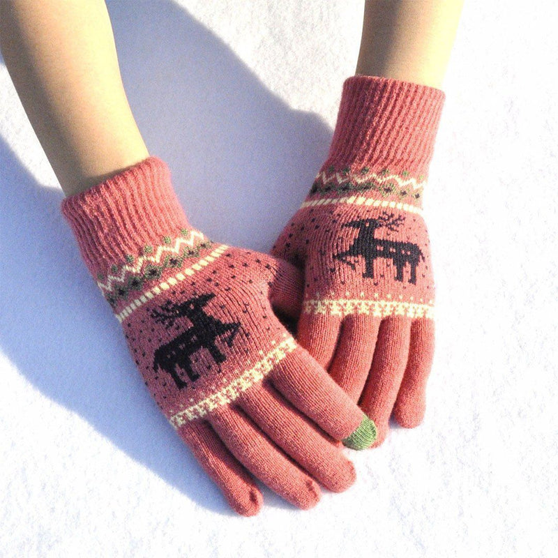 Elk Snowflake Printed Knitted Touchscreen Glove