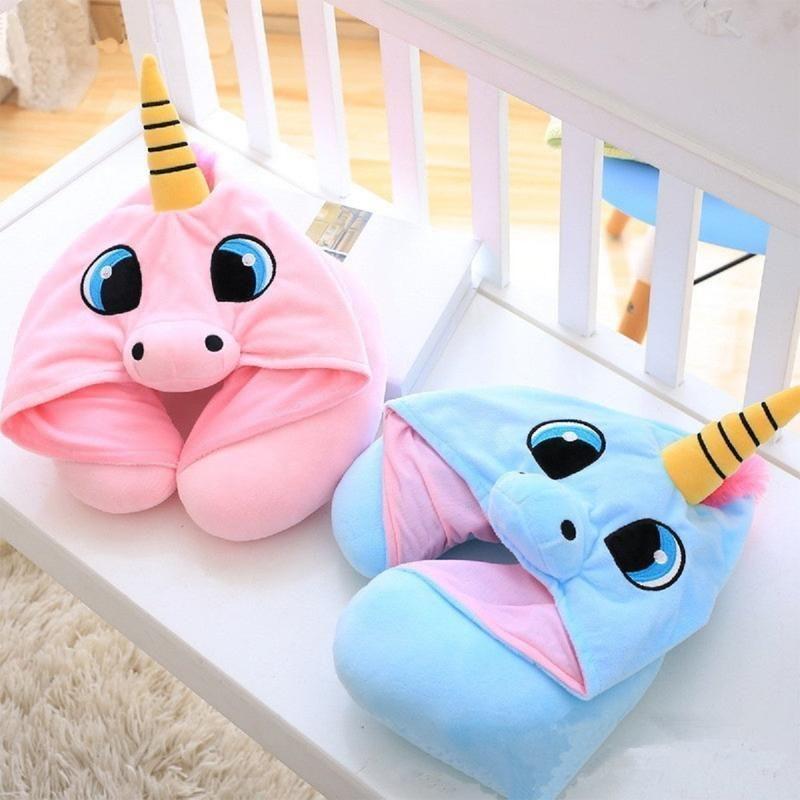 Unicorn Hooded Animal Travel Neck Pillow