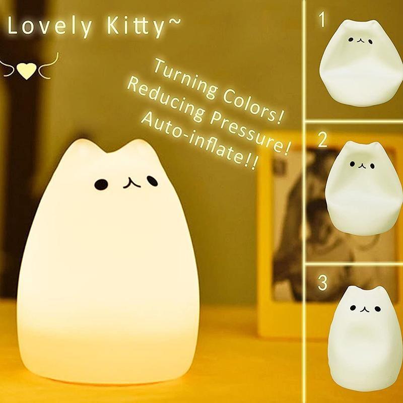 Cute Silicone Cat Lamp Touch-Control Kids Bedside Lights