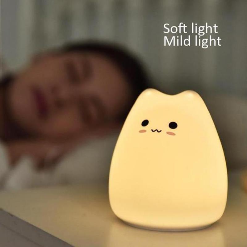 Cute Silicone Cat Lamp Touch-Control Kids Bedside Lights