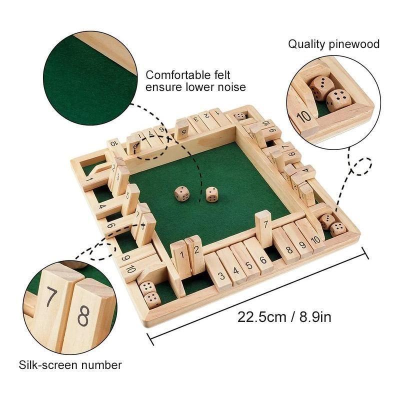 4-Player Shut The Box Wooden Table Dice Game