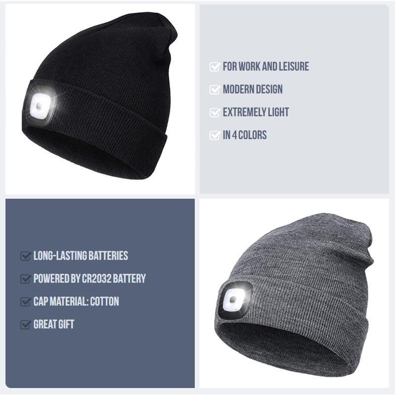 Unisex Winter Warm Knit Hat Head Torch Cap