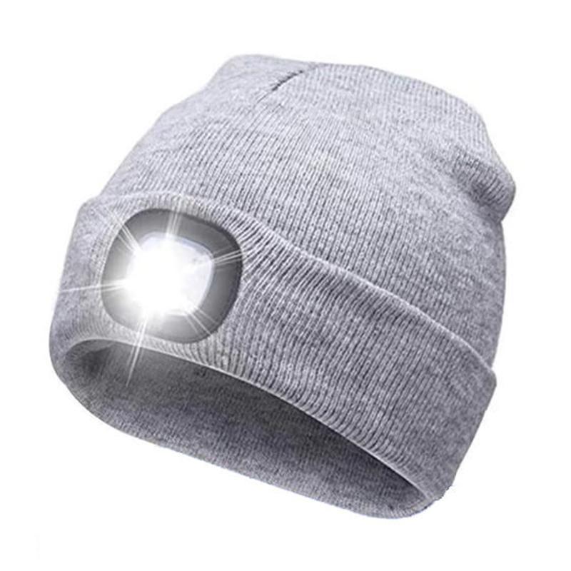 Unisex Winter Warm Knit Hat Head Torch Cap