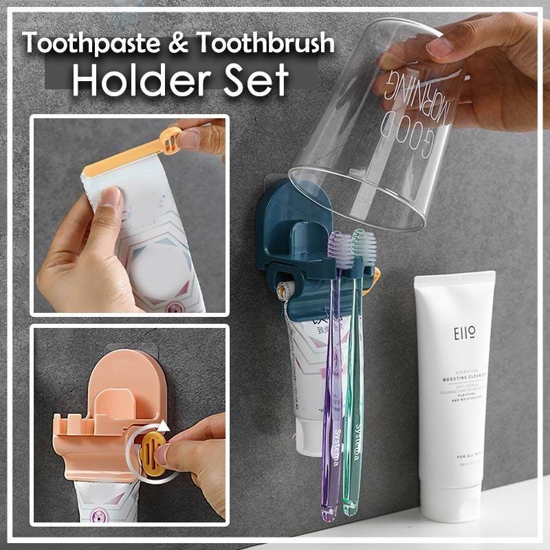 Toothbrush Holder And Rolling Toothpaste Squeezer