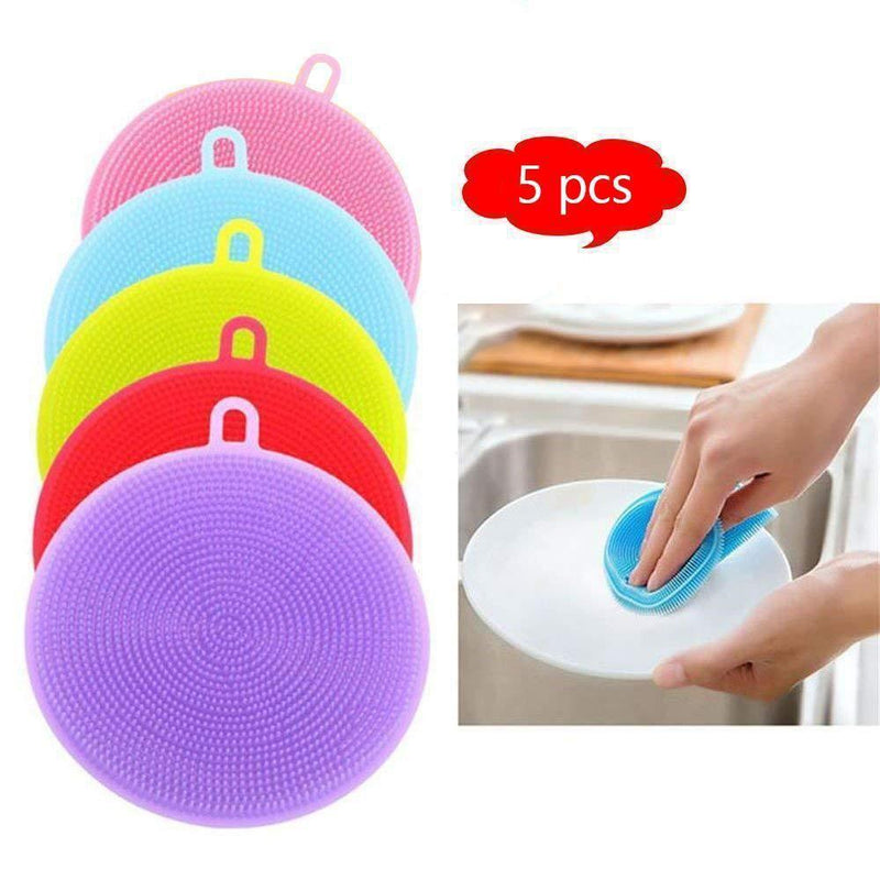 Food Grade Multi-Function Antibacterial Silicone Scrubber Sponge Cleaning Brush Kitchen ， 5pcs