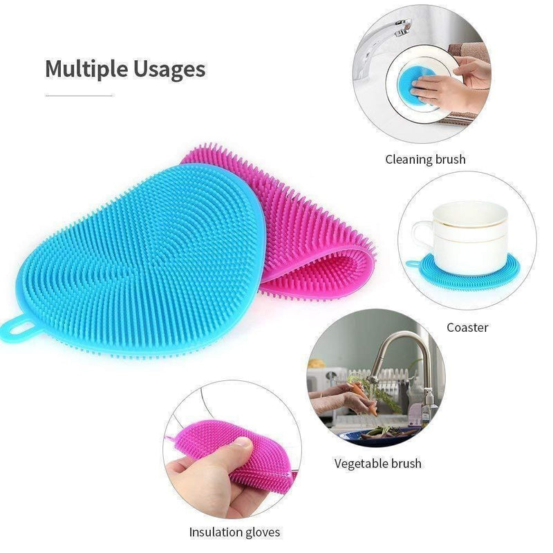 Food Grade Multi-Function Antibacterial Silicone Scrubber Sponge Cleaning Brush Kitchen ， 5pcs