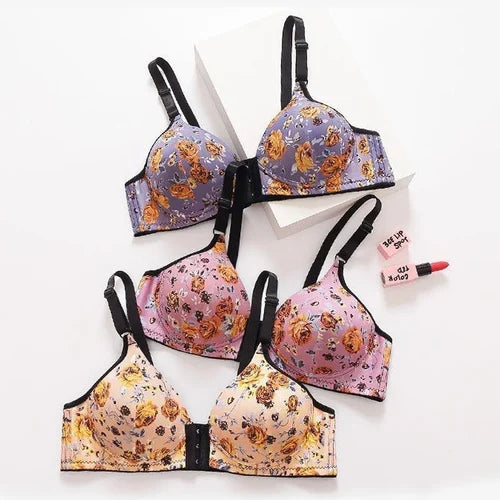 Women's front buckle gathered print bra